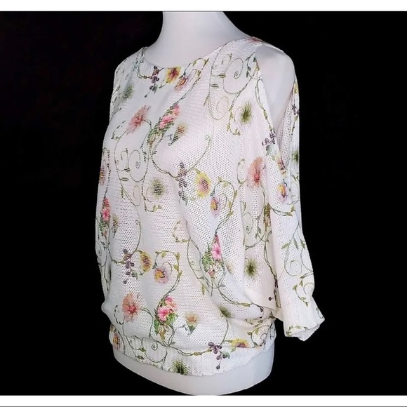 Luisa Ricci Womens Sz S Floral Sheer Cold Shoulder Batwing Sweater ITALY - Picture 9 of 9